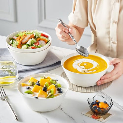 MALACASA 35 OZ Soup Bowls Set of 4, White Bowls Deep Cereal Ramen Bowl | Ceramic Bowls for Salad, Pasta, Pho, Dessert, Fruit, Kitchen Essential, Dishwasher Microwave Safe, Series REGULAR - size: 35oz(4pcs)
