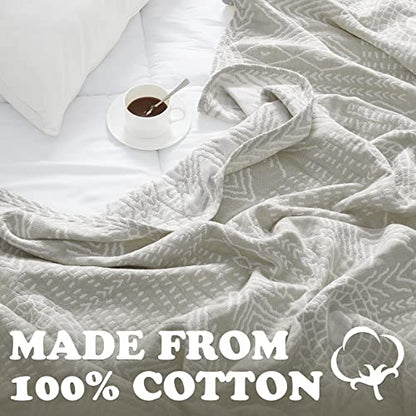 jinchan 100% Cotton Muslin Blanket Twin Boho Throw Blanket 50x60 Light Gray | 3-Layer, Tribal Geometric Quilt, Cooling Breathable Lightweight, for Adult, Soft, Reversible, Summer, Couch, Sofa, Bedroom - color: A. Boho Light Grey, size: 50"x60"