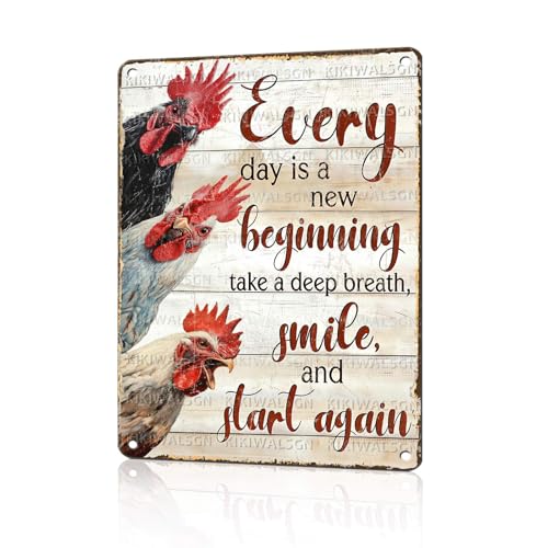 Chicken Metal Sign Chicken Coop Metal Decor Every Day Is A New Beginning Tin Signs Vintage Farmhouse Poster Rustic Wall Decor For Home Farm Poultry House Office Cafe Kitchen Bar 16 * 12 In - color: Vintage Chicken Tin Sign 1, size: 30X40cm(12*16in)