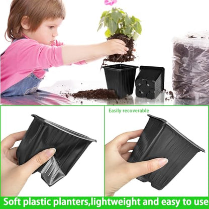 Anyumocz 100Pcs Square Plant Nursery Pots,3.5 Inch Plastic Pots with Drainage Holes,Reusable Seed Starter Pots for Flowers,Vegetables,Garden Planting,Transplanting,Succulents,Cuttings(Black) - color: 100pcs Black