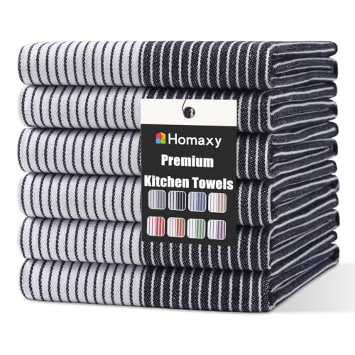 Homaxy Premium 100% Cotton Kitchen Towels 18"x28", 6 Pack, Black | Large Kitchen Hand Towels, Soft and Absorbent Tea Towel, Dish Towels with Hanging Loops - color: Black, size: 18 x 28 - 6 Pack