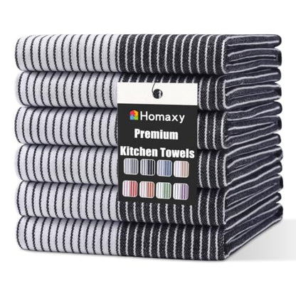 Homaxy Premium 100% Cotton Kitchen Towels 18"x28", 6 Pack, Black | Large Kitchen Hand Towels, Soft and Absorbent Tea Towel, Dish Towels with Hanging Loops - color: Black, size: 18 x 28 - 6 Pack