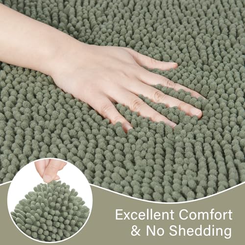 LOCHAS Bathroom Rugs Sets 2 Piece, 20''x20'' & 34''x21'', Sage Green | Non Slip U-Shaped Toilet Rug, Chenille Washable Absorbent, Soft Bath Mat Set for Shower, Sink - color: Sage Green