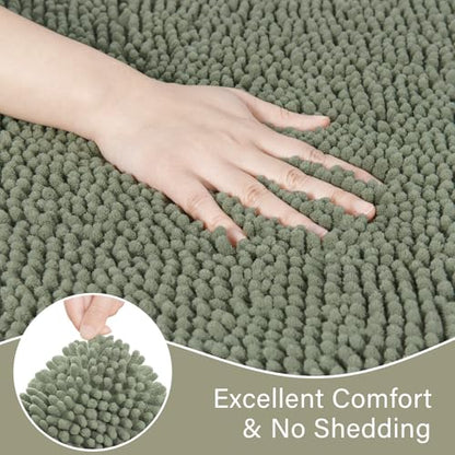 LOCHAS Bathroom Rugs Sets 2 Piece, 20''x20'' & 34''x21'', Sage Green | Non Slip U-Shaped Toilet Rug, Chenille Washable Absorbent, Soft Bath Mat Set for Shower, Sink - color: Sage Green
