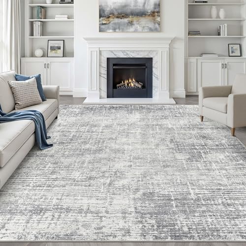 LOONGRUG 9x12 Area Rug Washable Neutral Modern Rug for Living Room Grey | Abstract Soft Stain Resistant Indoor Non-Slip Carpet for Bedroom Nursery Kids Office Playroom Dining Room - color: Grey, size: 9' x 12' (Rectangular)