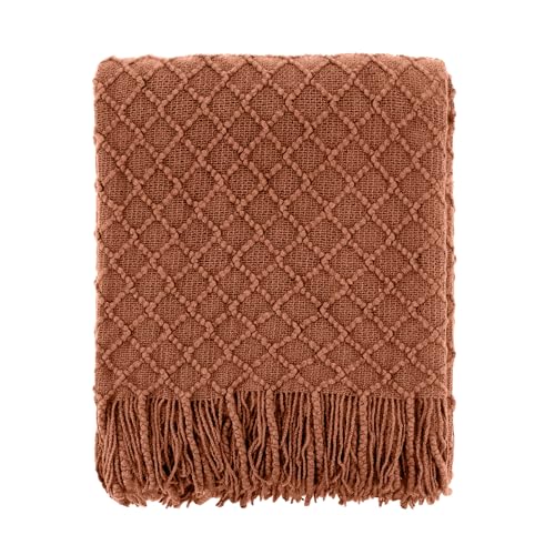 CREVENT Farmhouse Boho Knitted Throw Blanket for Couch Sofa Chair Bed Home Decoration, Soft Warm Cozy Light Weight for Spring Summer Fall (60''X80'' Caramel) - color: Rust Caramel, size: 60inchx80inch
