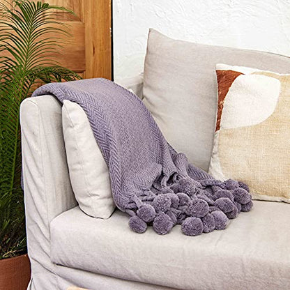 Main + Mesa Woven Cotton Pom Pom Throw - color: Graphite
