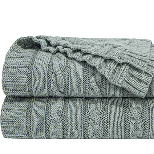 NTBAY Cotton Cable Knit Throw Blanket, 51 x 67, Light Grey | 100% Cotton Cable Knit Throw with Breathable, Lightweight Cnstruction for Sofa, Bed, Reading, and Decorative Layering - color: Light Grey, size: Throw(51"x67")