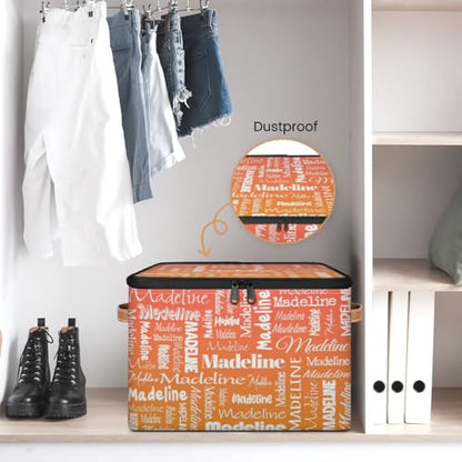 Custom Storage Basket with Name, Personalized Keepsake Box, Orange | Foldable Fabric Gradient Large Memory Bin with Handle Lid Lightweight Waterproof Dustproof, 14"L x 10.2"W x 10.4"H - color: Option 17