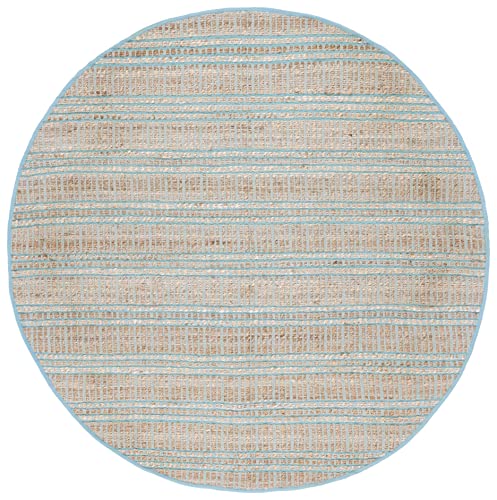 SAFAVIEH Natural Fiber Collection Area Rug - 7' Round, Teal & Natural, Handmade Flat Weave Stripe Jute & Cotton Jute, Ideal for High Traffic Areas in Living Room, Bedroom (NFB651K) - color: Teal/Natural, size: 7' (Round)