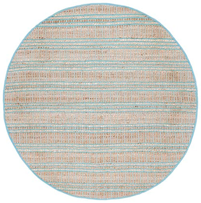 SAFAVIEH Natural Fiber Collection Area Rug - 7' Round, Teal & Natural, Handmade Flat Weave Stripe Jute & Cotton Jute, Ideal for High Traffic Areas in Living Room, Bedroom (NFB651K) - color: Teal/Natural, size: 7' (Round)