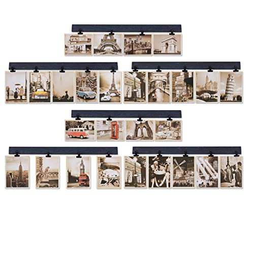 6 Picture Frames Collage Wall Decor With 30 Clips, Wood Photo Frame, No Drilling Required, Adhesive Stickers, Easy to Install, Black. - color: Black