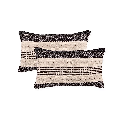 · REDEARTH · Throw Pillow Cover - 12x20, Set of 2 - Precis Descant Gray | 100% Cotton, 12x20"; Woven Tufted Decorative Farmhouse Cushion Covers; Set for Couch, Sofa, Bed, Chair, Dining, Covered Patio - color: Precis Descant Gray, size: 12" x 20" (Pack of