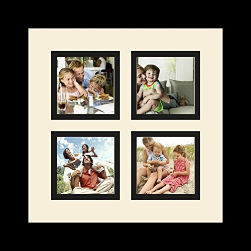 ArtToFrames Collage Photo Frame Single Mat with 4-3x3 Openings and Satin Black Frame. - color: 4 - 3x3 - (2375)