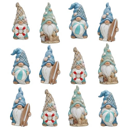 Honoson 12 Pcs Summer Beach Gnomes Figurines Ocean Nautical Themes Mini Resin Figurines Summer Elves Decor Beach Decorations for Birthday Office Home Party Table Living Room Decorations Gifts - style: Summer Gnomes