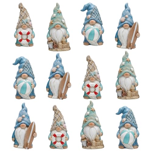 Honoson 12 Pcs Summer Beach Gnomes Figurines Ocean Nautical Themes Mini Resin Figurines Summer Elves Decor Beach Decorations for Birthday Office Home Party Table Living Room Decorations Gifts - style: Summer Gnomes