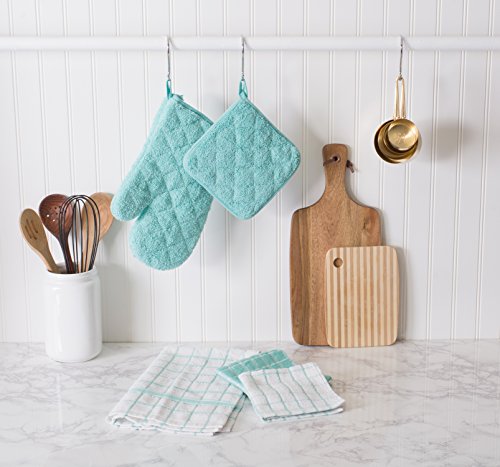 DII Basic Terry Collection 100% Cotton Quilted, Oven Mitt, Aqua, 2 Piece - color: Aqua, size: Oven Mitt