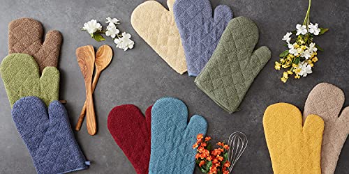 DII Basic Terry Collection 100% Cotton Quilted, Oven Mitt, Stonewash Blue, 2 Piece - color: Stonewash Blue, size: Oven Mitt