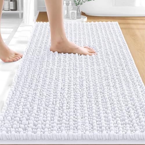 OLANLY Bathroom Rugs 34x21, Thick Soft Absorbent Chenille Bath Rugs | White, Shaggy Bath Mat with Quick-Drying Rubber Backing, Machine Washable for Floor, Tub and Shower, Home Decor Accessories - color: White, size: 34" x 21"
