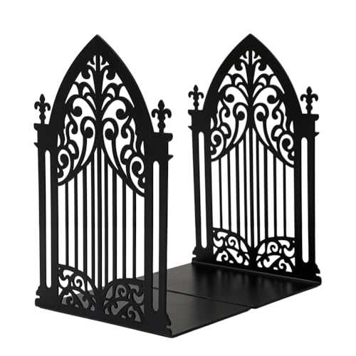 Gothic Gate Book Ends, Heavy Duty Metal Bookends for Shelves | Non Skid Metal Book Divider Decorative Holder, Abstract Art Desgin Book Stopper Supports for Office, Home - color: Gothic Gate B