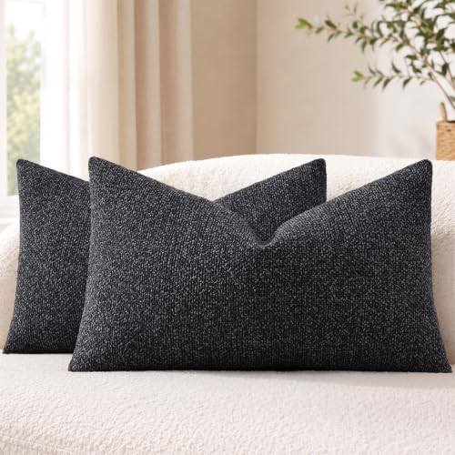 decorUhome Textured Woven Throw Pillow Covers 12x20 Set of 2 Dark Grey | Boucle Texture, Hidden Zipper, Modern Organic Decorative Pillow Covers for Couch Sofa Living Room Bedroom, Neutral Home Décor - color: Dark Grey, size: 20" x 12" (Pack of 2)