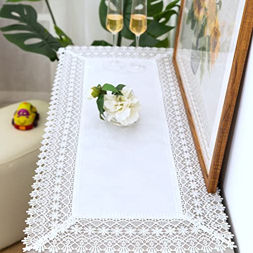 Lace Table Runner Waterproof Fabric Washable Off White 16x35inch | Elegant Decor AntiShrink Soft Wrinkle Resistant Decorative Fabric Dining Home Holiday Party Kitchen Outdoor Indoor Home Décor - color: Florrie-white, size: 16" x 35" (Rectangle)