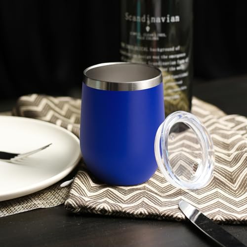 DOMICARE Stainless Steel Wine Tumbler Bulk with Lid, Personalized Insulated Tumblers Set, 12oz Travel Coffee Cups Pack of 1, Dark Blue - color: Dark Blue, size: 1 Count (Pack of 1)