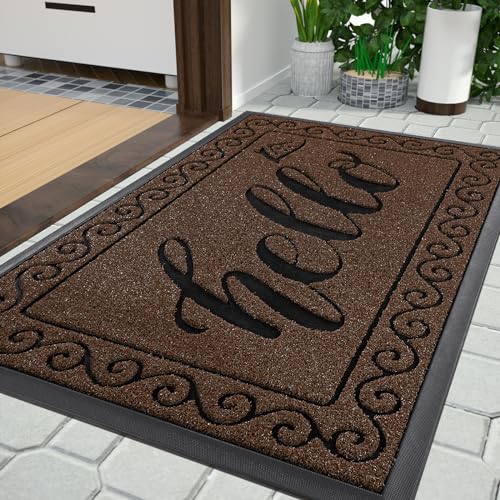 Yimobra Welcome Mats for Front Door 29.5x17, Heavy Duty Waterproof Outdoor Door Mat Outside Entrance, Non-Slip Low Profile Indoor Entryway Mat for Garage Patio, Coffee - color: Coffee, size: 29.5x17 Inch