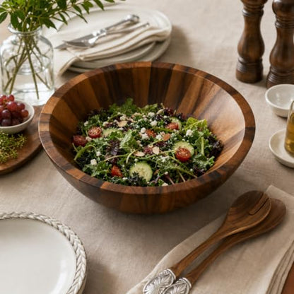 Arthur Court Large Acacia Wood Salad Serving Bowl - Modern Centerpiece for Fruits or Salads - 11 Inch Diameter 4 Inch Tall - size: 11 inches Diameter 4 Tall