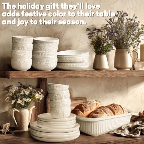 Pasta Bowls, 50oz Large Salad Serving Bowls, 9.75'' Plates Bowls Set of 4, Big White Ceramic Soup Bowls for Kitchen, Embossment Shallow Dinner Bowl, Microwave Dishwasher Safe, Multiple Patterns - color: White (Multiple Patterns)