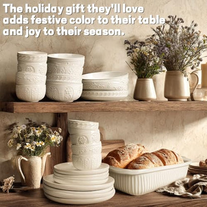 Pasta Bowls, 50oz Large Salad Serving Bowls, 9.75'' Plates Bowls Set of 4, Big White Ceramic Soup Bowls for Kitchen, Embossment Shallow Dinner Bowl, Microwave Dishwasher Safe, Wheat Leaf - color: White (Wheat Leaf)