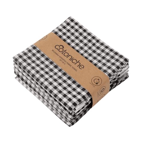 Checkered Dish Towels - Dishcloths for Kitchen (24" x 16") Washable & Vintage Perfect as Bar Towels for Kitchen, Farmhouse Kitchen Towels - (6 Pack) (Black) - color: Black, size: Set of 6