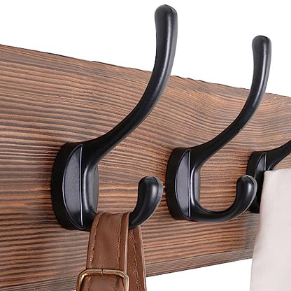 SKOLOO Farmhouse Style Wall Mounted Coat Rack, 38.6'' Pine Solid Wood Coat Hook Hanger - 10 Hooks for Hanging Clothes Robes Towels Coats - color: Brown Plate & Black Hook, size: 1 Item-10 Hooks