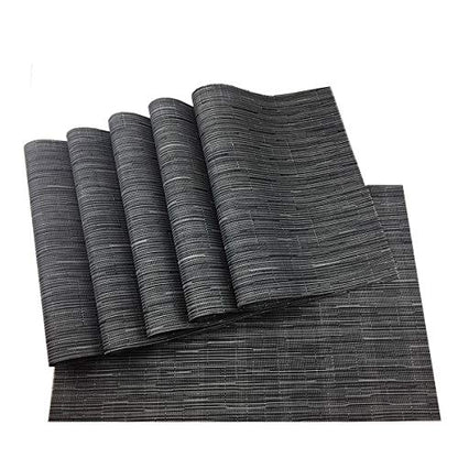 Exquisite Woven Vinyl Placemats for Dining Table Heat Resistant PVC Table Mats (Pack of 6, Black) - color: Pin Stripes-black