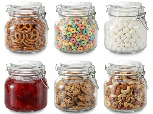 Glass Jars with Airtight Lids, 26oz Glass Storage Jars Set of 6, Thick Food Storage Containers for Pantry Organization, Kitchen Counter, Coffee, Pasta, Cereal - size: 26 fl oz x 6 - Square