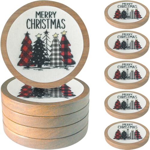 Christmas Tree Coasters for Drinks, Minacun Absorbent Coaster Set of 5, White Elephant Gifts, Secret Santa Gifts, Xmas Decor, Drinks Coasters for Coffee Tabletop Protection, 4.3 Inches - color: #5-christmas