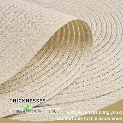 Placemats Set of 6, Woven Oval Braided Dining Table Mats(Cream White) | 12 x 17.5 Inch Size Fits Plates and Flatware; Hand Washable and Heat Resistant for Kitchen Use, with Farmhouse and Boho Style - color: Solid Beige White, size: 6 pcs