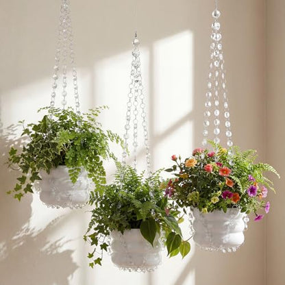 Sliner 3 Pack 24 Inch Crystal Beaded Plant Hanger Macrame Plant Hanger Decorative Hanging Planter Holder for Indoor Outdoor Boho Decor Wedding Home Garden - style: Crystal