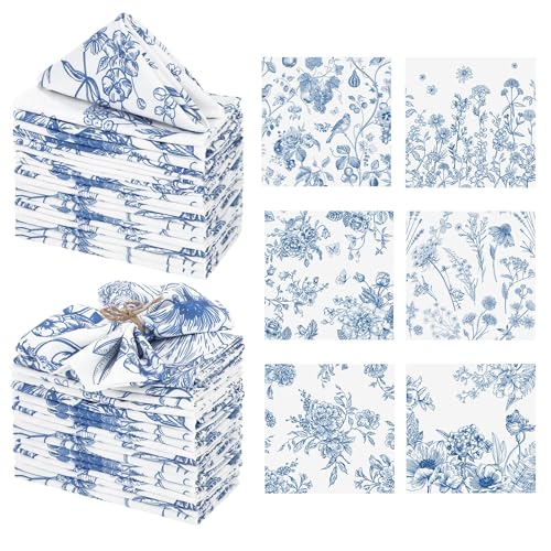 Kochorie 36 Pieces Blue Floral Cloth Napkins, 18 x 18 Inch Reusable Soft Fabric Napkins, Washable Flower Dinner Cocktail Napkin for Spring Summer Tea Party Holiday Home Kitchen Wedding Restaurant - color: Blue