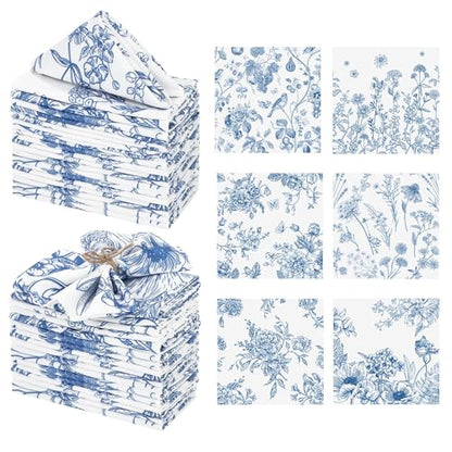 Kochorie 36 Pieces Blue Floral Cloth Napkins, 18 x 18 Inch Reusable Soft Fabric Napkins, Washable Flower Dinner Cocktail Napkin for Spring Summer Tea Party Holiday Home Kitchen Wedding Restaurant - color: Blue