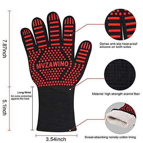 BBQ Grill Gloves, 1472°F Heat Resistant | Non-Slip Silicone, Washable, Long Protection for Kitchen, Cooking, Grilling, Baking
