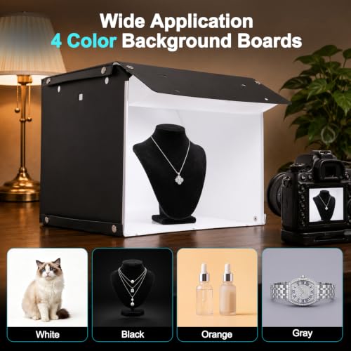 EMART Light Box Photography 14"x15" CRI>95 Photo Box for Photobooth Jewelry | 102 LEDs Lights,4 Color Backdrop,Portable & Sturdy,For Toys Watches Cosmetics Photo Studio Products Displays Photography