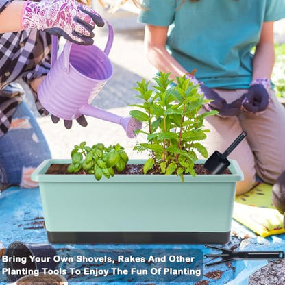 Window Box Planter 8 Pcs, 17 Inches Rectangle Flower Pots with Drainage Holes & Trays, Vegetable Planters for Windowsill Patio Garden Balcony Home Indoor Outdoor (Green, 16 * 7 * 6 inch) - color: Green
