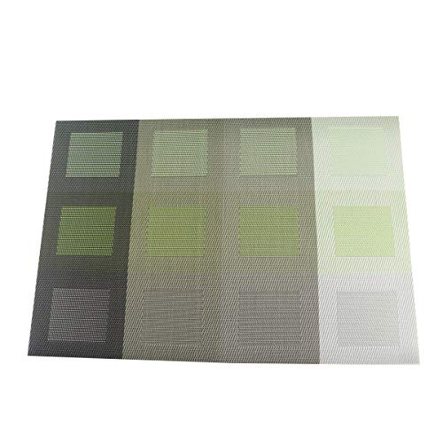 Set of 6 Placemats for Dinning Table, Luxury PVC Woven Vinyl Table Mats,Washable and Heat Insulation Kitchen Place Mats (6 pcs,Green) - color: Green-square