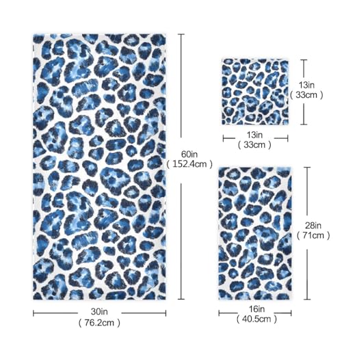 Bath Towel Sets for Bathroom Hand Towels Fingertip Towels Blue White Leopard Decorative Soft Cotton Absorbent 3 Piece