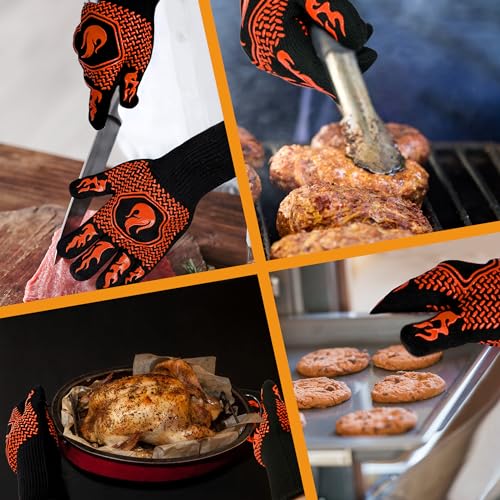 BBQ Fireproof Gloves, Grill Cut-Resistant Gloves 1472°F Heat Resistant Gloves, Non-Slip Silicone Oven Gloves, Kitchen Safe Cooking Gloves for Oven Mitts,Barbecue,Cooking, Frying,13.5 Inch-Orange | Grill Cut-Resistant 13.5in, Oven Kitchen Safe for Barbecue
