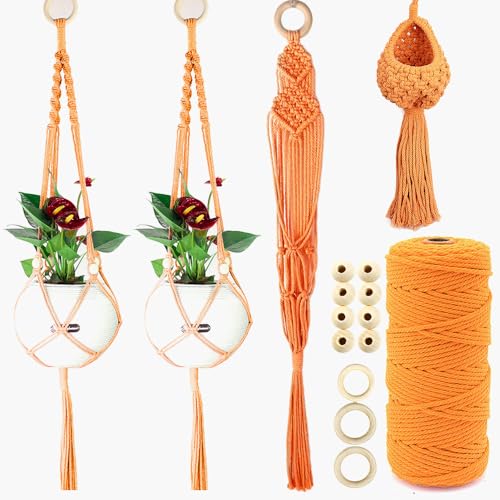 BUFANTL Macrame Kit for Beginners, 4-in-1 Plant Hanger Set - DIY Hanging Planter Craft Kit with 3 Tutorials for Home & Garden Decor, Ideal Handmade Gift - color: Y03