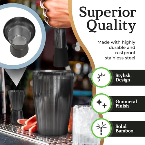Highball & Chaser Cocktail Shaker Set: Bartender Kit for Home Bar Mixology Cocktail Bar Set Plus E-Book with 30 Recipes - color: Gunmetal