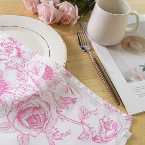 PLOYMONO Pink Floral Cloth Napkins - 8 Pack 17" x 17" Polyester Napkins | Heavy Duty 180 GSM Cloth Napkins with Hemmed Edges - Great for Restaurants, Weddings, Parties, Banquets Dinner - color: Pink Floral