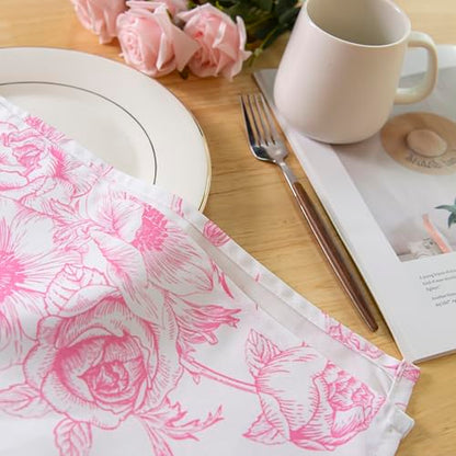 PLOYMONO Pink Floral Cloth Napkins - 8 Pack 17" x 17" Polyester Napkins | Heavy Duty 180 GSM Cloth Napkins with Hemmed Edges - Great for Restaurants, Weddings, Parties, Banquets Dinner - color: Pink Floral